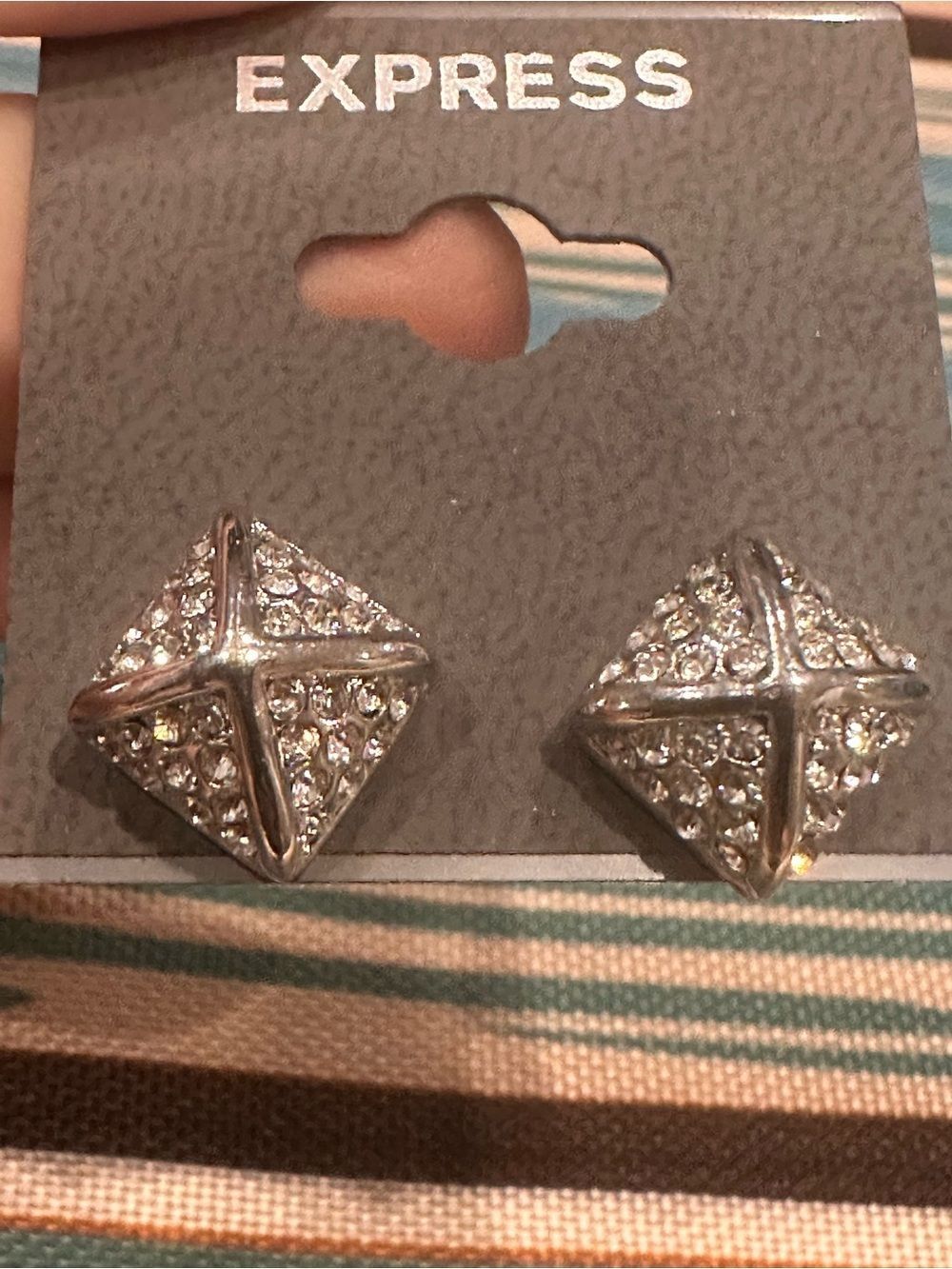 Express Silver Crystal Pyramid Stud Earrings